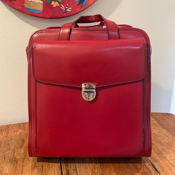 Jack Georges Handbags - Jack Georges Milano Red Leather Rolling Laptop Briefcase/Vertical Wheeler